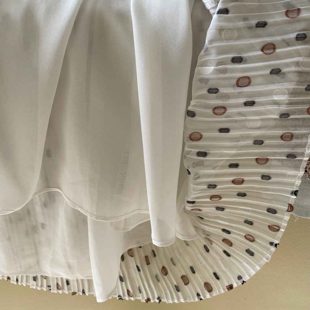 Anthro Current Air Pleated Women Medium Dress Smoked Waist Cottage Clip Dot - Picture 10 of 14